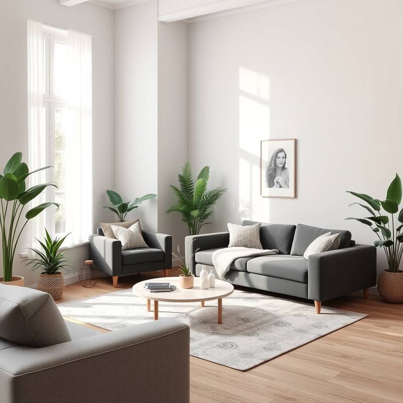 Zona de descanso con sofás y plantas